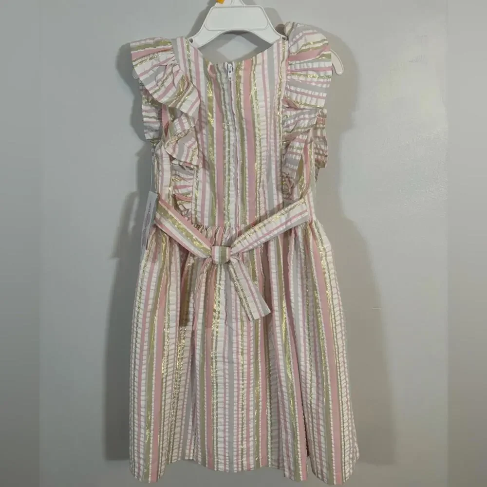 Bonnie Jean Girls Pink Gold Stripe Party Dress 6X NWT $76 Ruffle Sleeveless